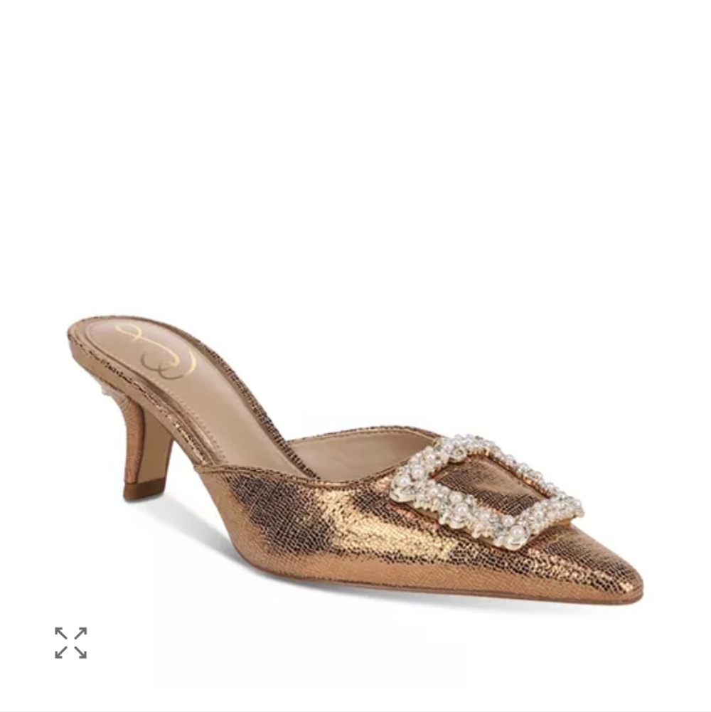 Sam Edelman Brit Luster Kitten Heel Pearl & Crystals Buckle Deep Gold Metallic 5